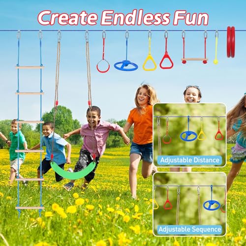 FAHKNS 65FT Ninja Warrior Obstacle Course for Kids & Adults Backyard Play Set