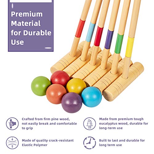 Deluxe 35-Inch Wooden Croquet Set with Mallets and Carry Bag - 6 Player