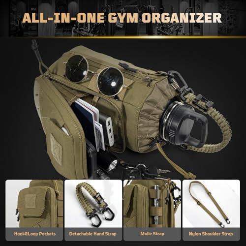 Brown 1TG Tactical Magnetic Gym Water Bottle Bag with Phone Pockets & 64oz Capacity