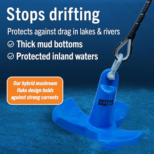 Better Boat 30 lb Vinyl Coated River Anchor for Boats Up to 26 Ft - Hybrid Mud & Rock Holding