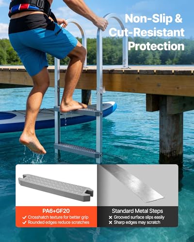 Straight-3 Step Aluminum Dock Ladder with Non-Slip PP Steps, 500 lbs Capacity