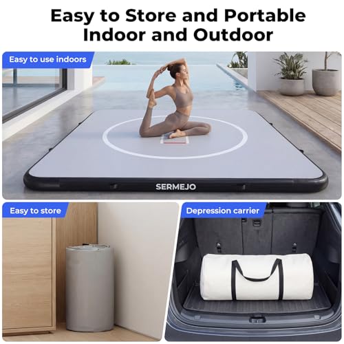 Inflatable Wrestling Mat 8x8 ft - Grey, 4-Inch Thick, Portable for Home & Gym MMA BJJ