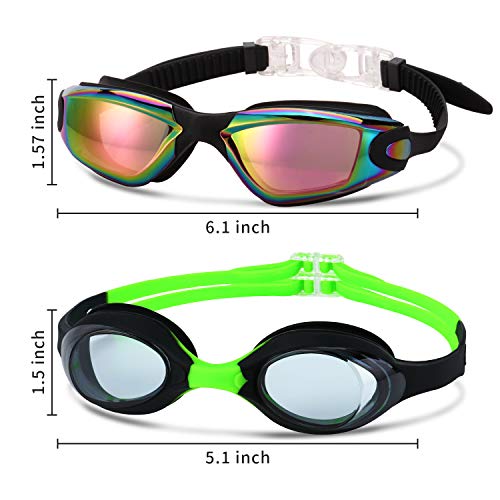Kids Swim Goggles UV Protection Anti-Fog No Leaking 4 Pack - Black, Purple, Electroplated Variations