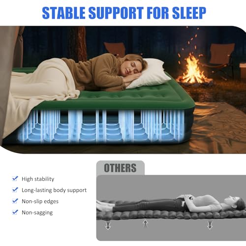 10-Inch Queen Camping Air Mattress with Rechargeable Pump - Portable Inflatable Bed for Tents, Outdoors & Guests