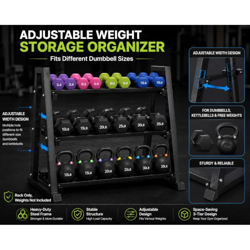 Heavy Duty 3-Tier Dumbbell Rack Stand for Home Gym Storage, 1300 lb Capacity