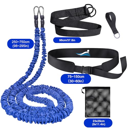 Blue Adjustable Swimming Resistance Belt 8-25FT for Pool Training