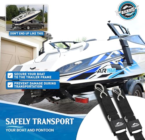 Stainless Steel Boat Trailer Transom Tie Down Straps - 2x48 Inches, 2 Pack, Heavy Duty Marine-Grade with Quick Release Buckles - 1,200 lbs MBS - Variation of STAINLESS 2x48