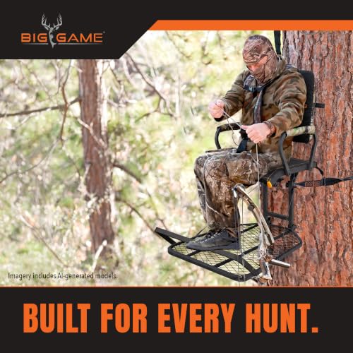GSM Outdoors Big Game Hang-On Treestand - Lightweight Steel Hunting Platform with Flip-Back Seat