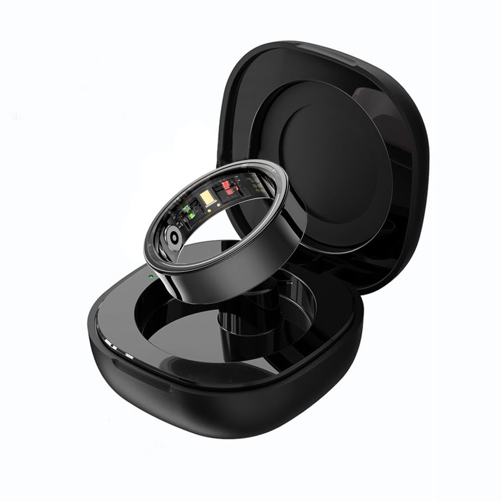 SM SEVENMORE Curved Design Smart Ring Fitness Tracker, Gesture Remote Control Activity Sport Record Sleep Quality Heart Rate SpO2 Skin Temperature Monitoring (Black, #9)