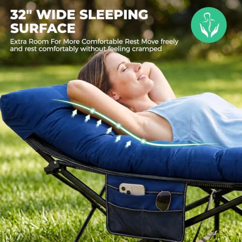 Folding Camping Cot for Adults with Mattress - Navy, Oversized 78x32x18