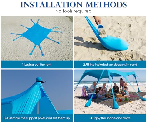 VVBE 13x10FT Beach Tent Sun Shelter UPF50+ Portable Canopy with Sandbags & Accessories