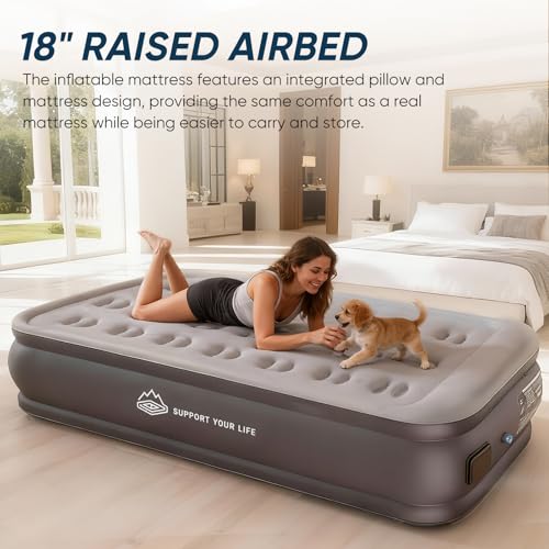 JUITOY Twin Air Mattress with Built-in Pump - Inflatable Blow Up Bed, Variation 24
