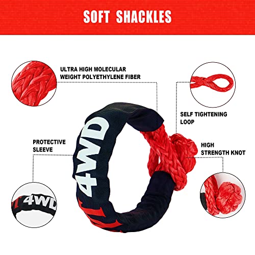 1in x 30ft Heavy Duty Kinetic Recovery Rope with Soft Shackles - 48,500lbs Towing Kit