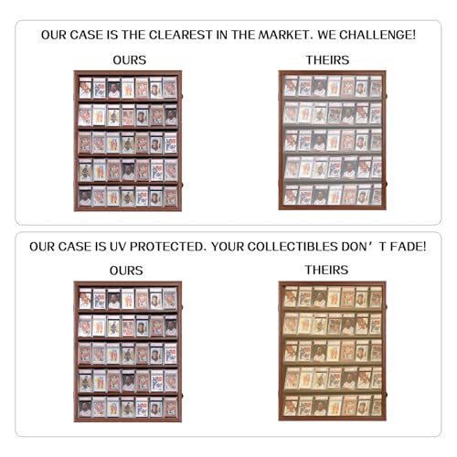 Wall Mount Walnut Baseball Card Display Case - 35 Graded Cards, Large Vertical Variation