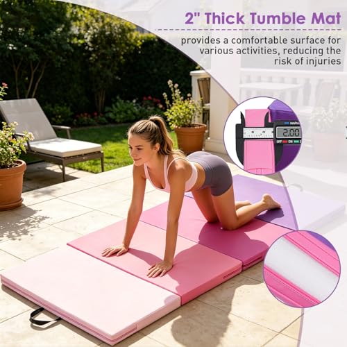 Oneofics Pink Gradient Kids Gymnastics Tumbling Mat 3x6FT 2-Inch Folding Exercise