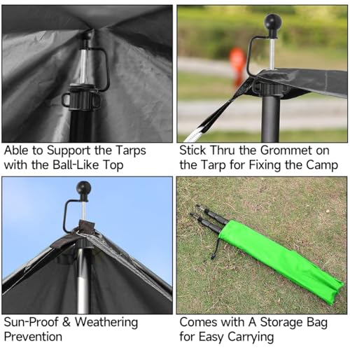 Gray Aluminum Tent Poles for Tarp - Telescoping, Set of 4, 8.2 Feet