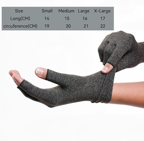 Sieafan 2 Pairs Bamboo Compression Gloves - Bamboo Arthritis Gloves for Men Women - Fingerless Compression Gloves (Black+Gray, Large)