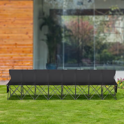 Black 8-Seat Portable Folding Sideline Bench for Sports & Camping