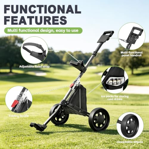Lightweight 2-Wheel Golf Push Cart with Adjustable Handle and Cooler Bag