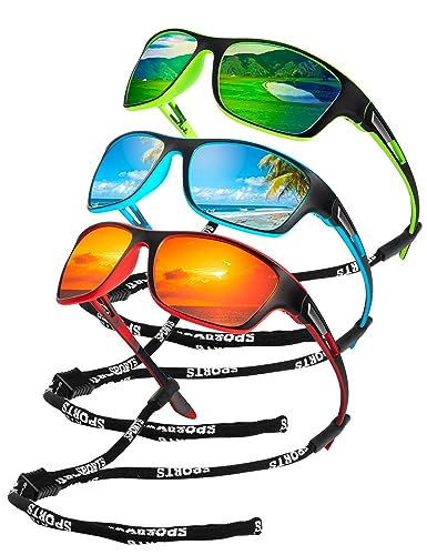 Polarized Sunglasses for Men - Sports UV Protection for Driving, Cycling & Fishing - Ice Blue/Green/Red