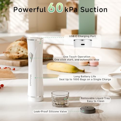 Mehomeli Compact Vacuum Sealer Set with 3 Glass Containers & 30 Bags - Portable Food Preservation Kit
