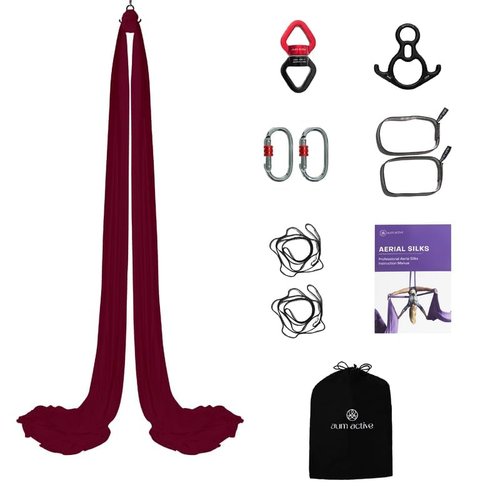 aum active Aerial Silks Yoga Swing Kit 11 Yards | Durable for Home Gymnastics Acrobatic Flying Yoga | Tricot Fabric with Hardware, Swivel & Guide(Rigging Point Up to 18ft)