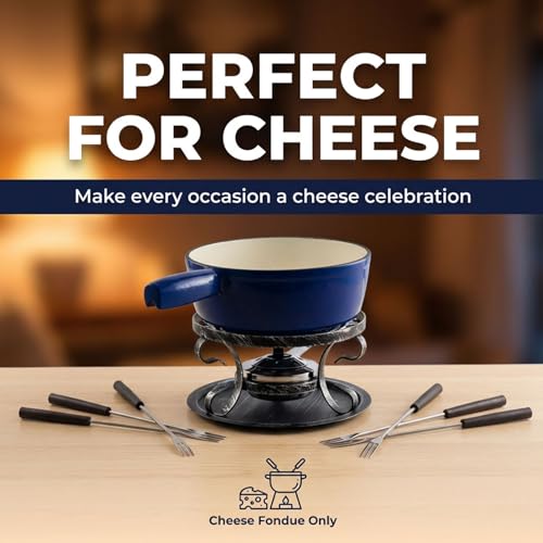 Artestia Blue Cast Iron Cheese Fondue Pot Set - 2.1 Qt 10-Piece