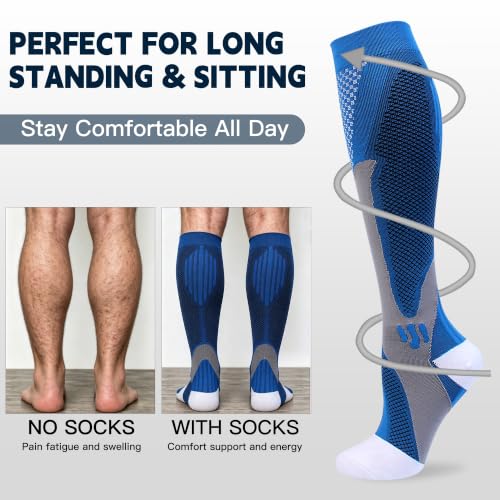 Compression Socks for Men & Women 20-30 mmHg Knee High Support - Large X-Large, Black Blue White Red