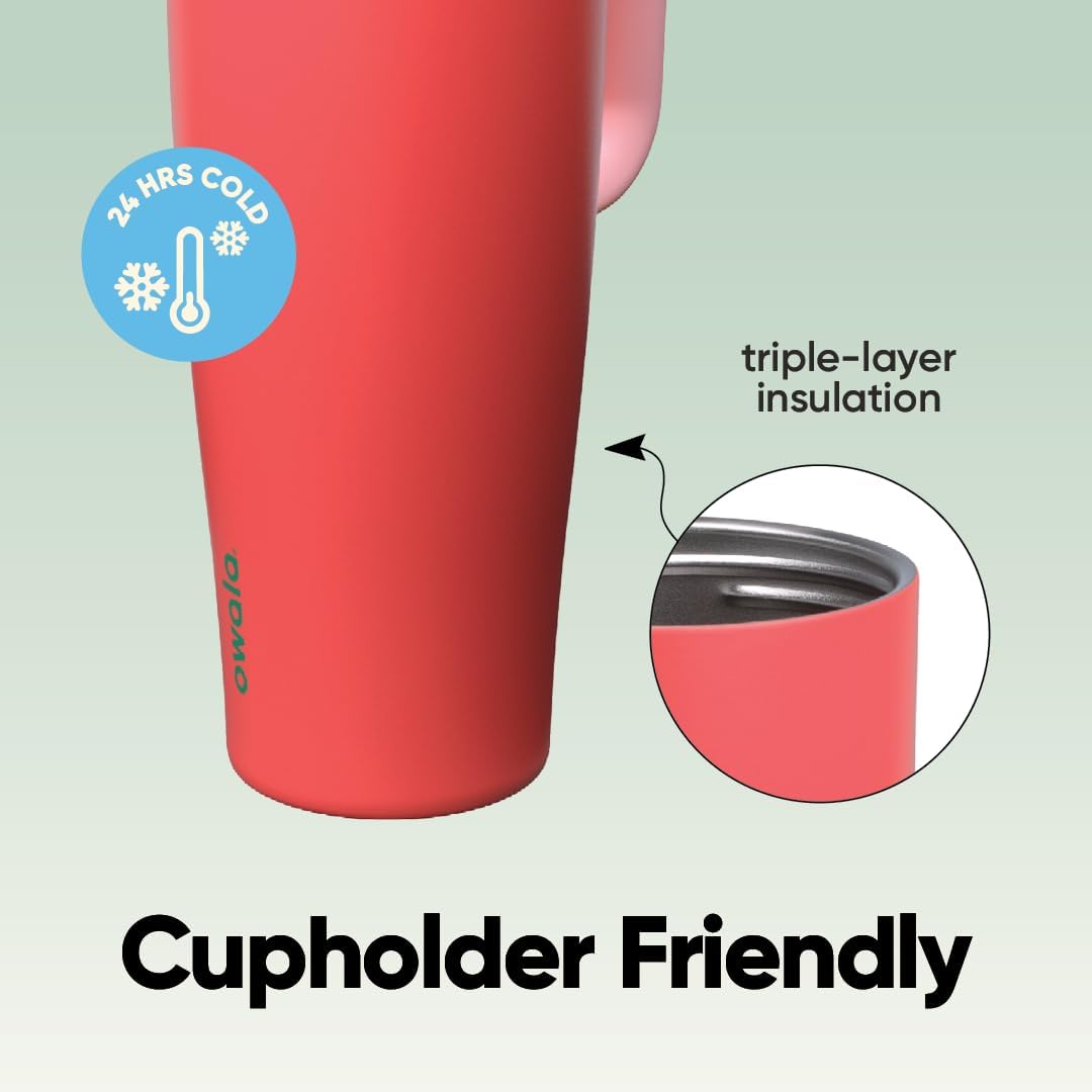 Owala FreeSip Tumbler - Insulated Stainless Steel Water Bottle with Built-in Straw & Handle | 40oz, BPA Free, Leak Proof, Strawberry Fields