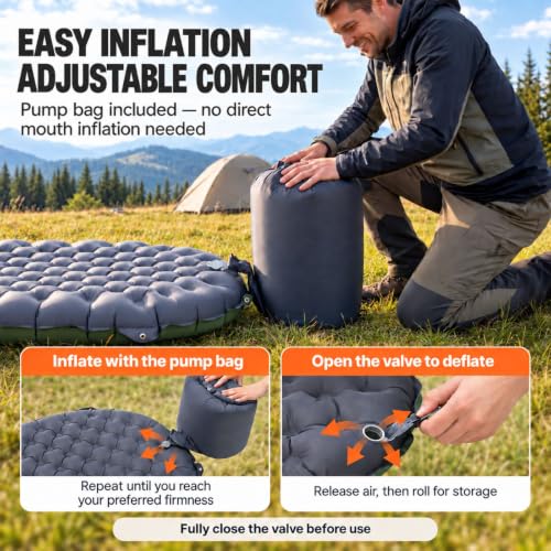 Insulated Sleeping Pad with Pump Bag - R-Value 9.0, 4.7-Inch Thick, Green