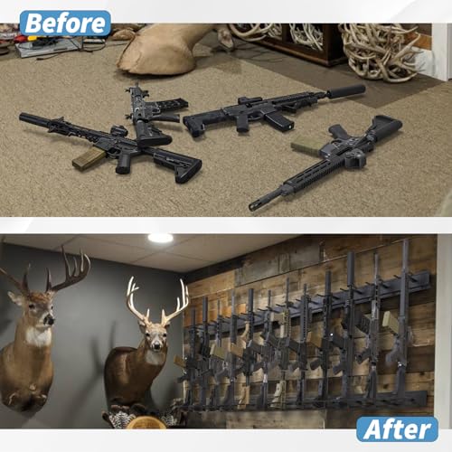 Upbci Gun Rack Wall Mount - Adjustable Aluminum 12-Slot Black Variation