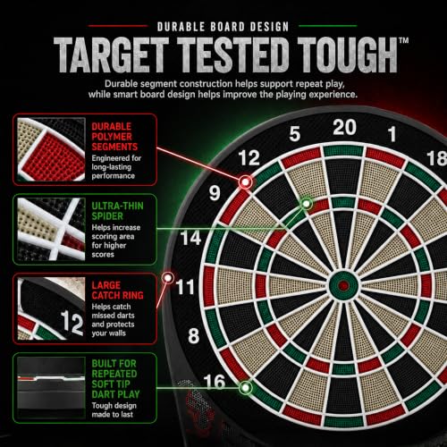 Viper Electronic Soft Tip Dart Board with Automatic Scoring - 15.5 Inch Regulation Size, 50 Games
