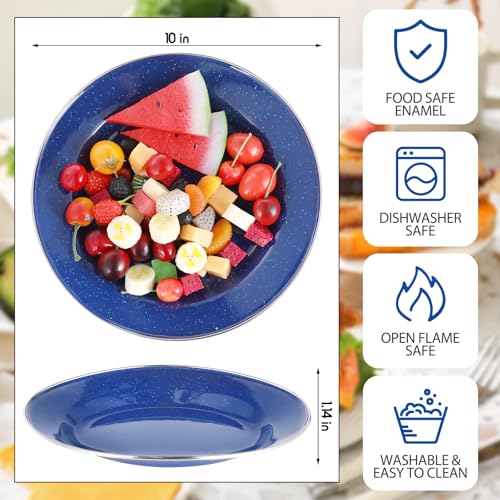 Sawysine 8 Pack 10-Inch Blue Enamel Camping Plates - Durable Outdoor Dinnerware