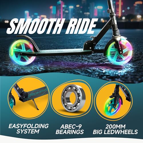 Kids & Teen Adjustable Kick Scooter with LED Wheels - Black