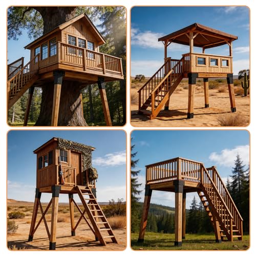 GURONG 4 Pcs Heavy Duty Deer Stand Brackets 4x4 for Tree Houses & Outdoor Platforms - Black-1set
