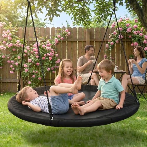 Trekassy 48-Inch Black Saucer Tree Swing for Kids & Adults, 700lbs Capacity