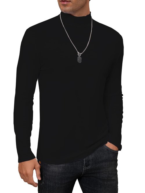 iudam Mens Mock Turtleneck Long Sleeve Slim Fit Shirts Basic Casual Undershirts Lightweight Thermal Pullover (Black,L)