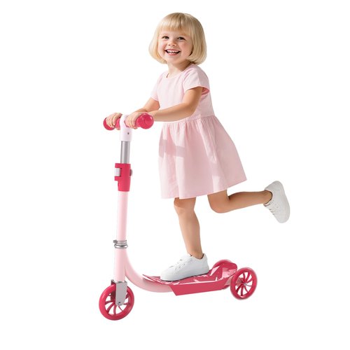 ADUBENRY Kids Kick Scooters, 3 Wheel Scooter for Kids Ages 3-10, LED Lighted Wheels with 3 Adjustable Height Handlebars for Boys & Girls Pink
