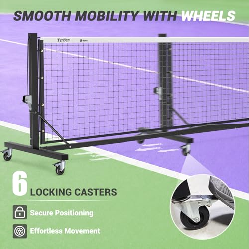 TYRSEN Pro 22ft Pickleball Net with Hand Crank Tension System, Black & White, Heavy-Duty Frame, Portable for Indoor/Outdoor Courts