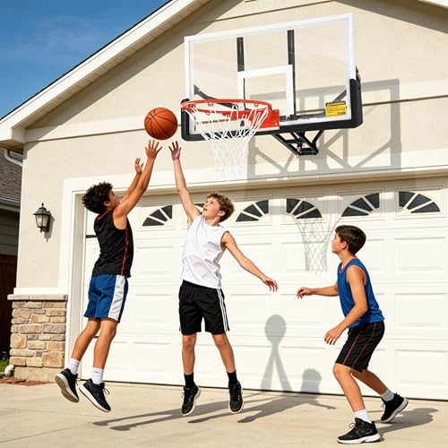 54.5-Inch Wall Mount Basketball Hoop with Shatterproof Backboard & Adjustable Height