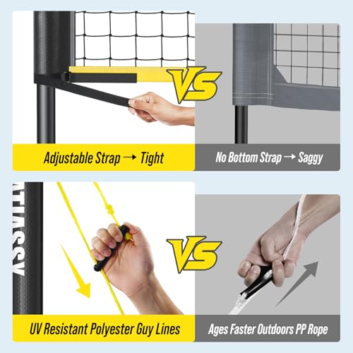Patiassy Black and Yellow Portable Volleyball Net Set, Adjustable 20-32FT & Height, Anti-Sag Design
