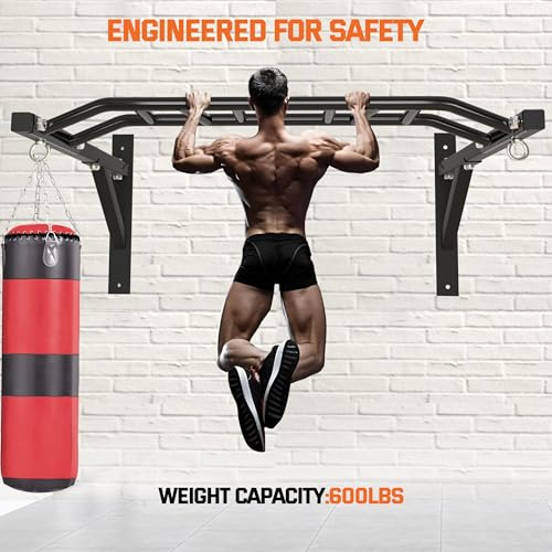 HWOOUSA Multi-Grip Wall Mounted Pull Up Bar - Heavy Duty Steel, 600 lbs Capacity