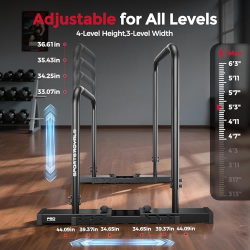 Sportsroyals Black Adjustable Dip Bar Station - Heavy Duty Parallette & Upper Body Workout Equipment for Home Gym