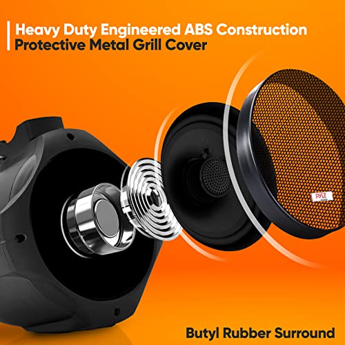 Pyle 6.5 Inch Dual Marine Waterproof Speakers - Black, 200W Peak, Weather-Resistant Pair - PLMRB65