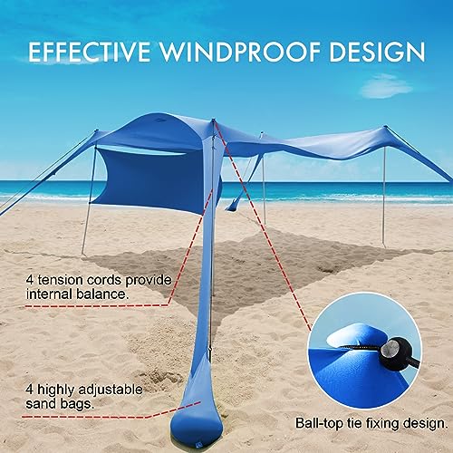 Royal Blue 10x10FT Beach Canopy Tent Shade with Sidewalls, 4 Pole Windproof Sun Shelter
