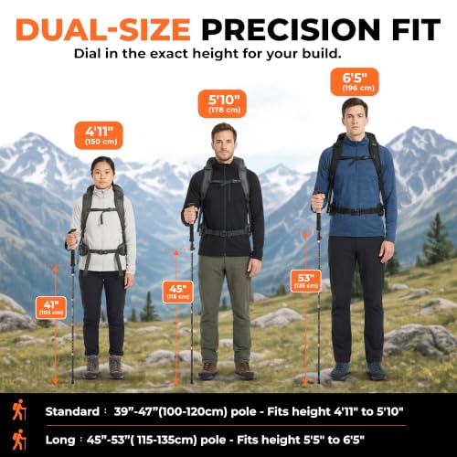 Trekology Trek-Z Prima 3K Carbon Fiber Hiking Poles Pair - Ember Orange, 100-120cm