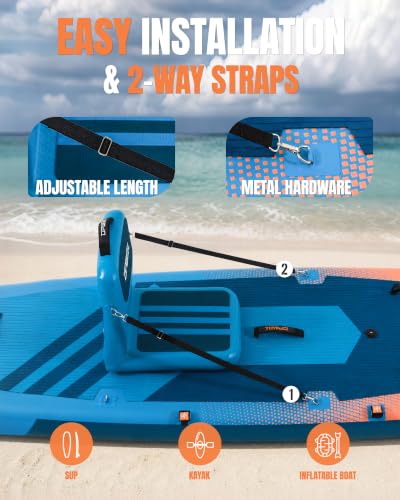 UPWELL Blue Inflatable Kayak Seat with Back Support, Drop Stitch Paddle Board Cushion