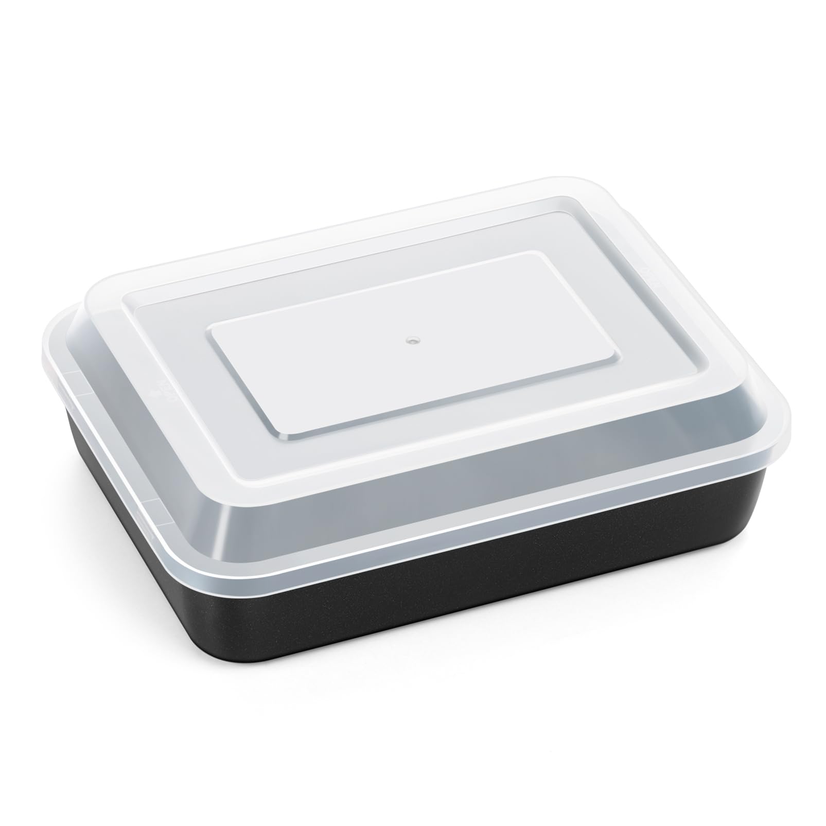 P&P CHEF Toaster Oven Pan with Lid, Nonstick Cake Lasagna Pan Rectangular Tray for Baking Roasting Storing, Stainless Steel Core & Plastic Cover, Oven & Freezer Safe, (9.4 Inch, 2Pcs)