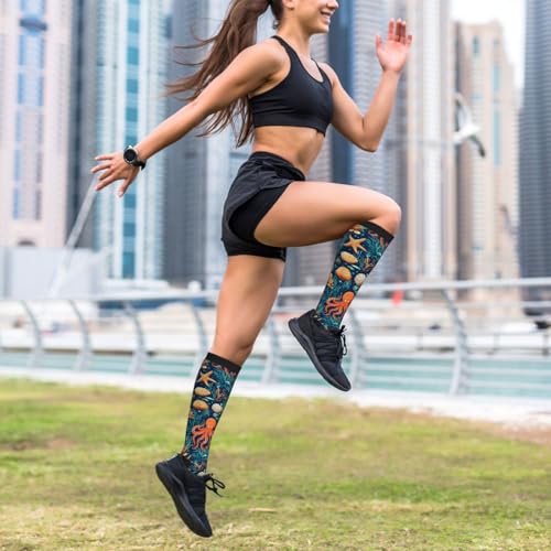 Compression Socks Calf Knee High Support Socks For Women Men - One Size Ocean Octopus