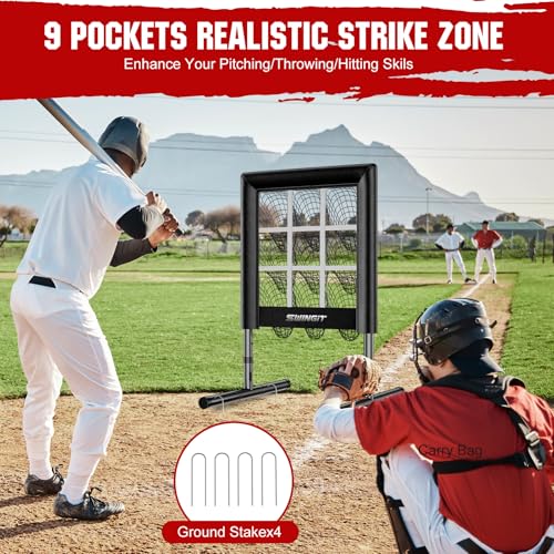 SwingIt 9 Hole Baseball Pitching Net with Strike Zone - Heavy Duty, Adjustable Height, Portable Practice Target for Accuracy Training